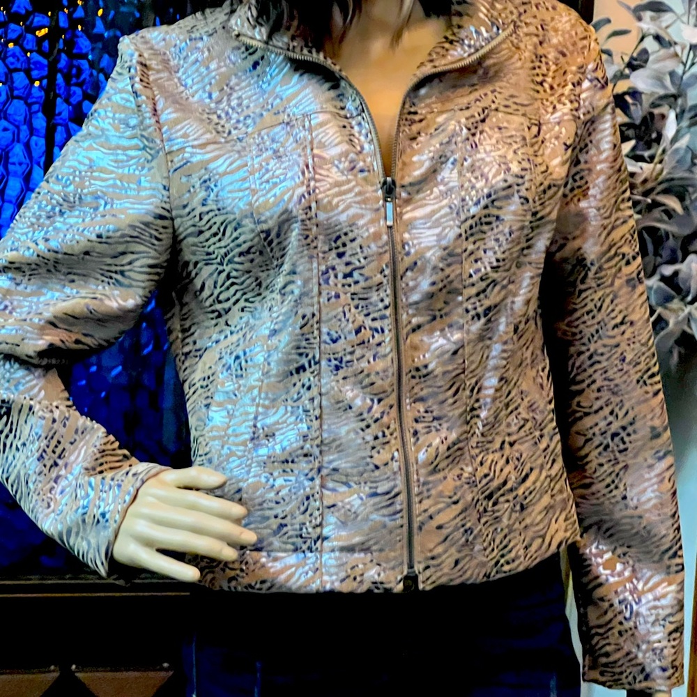 Tan with silver zebra pattern thought waist jacket